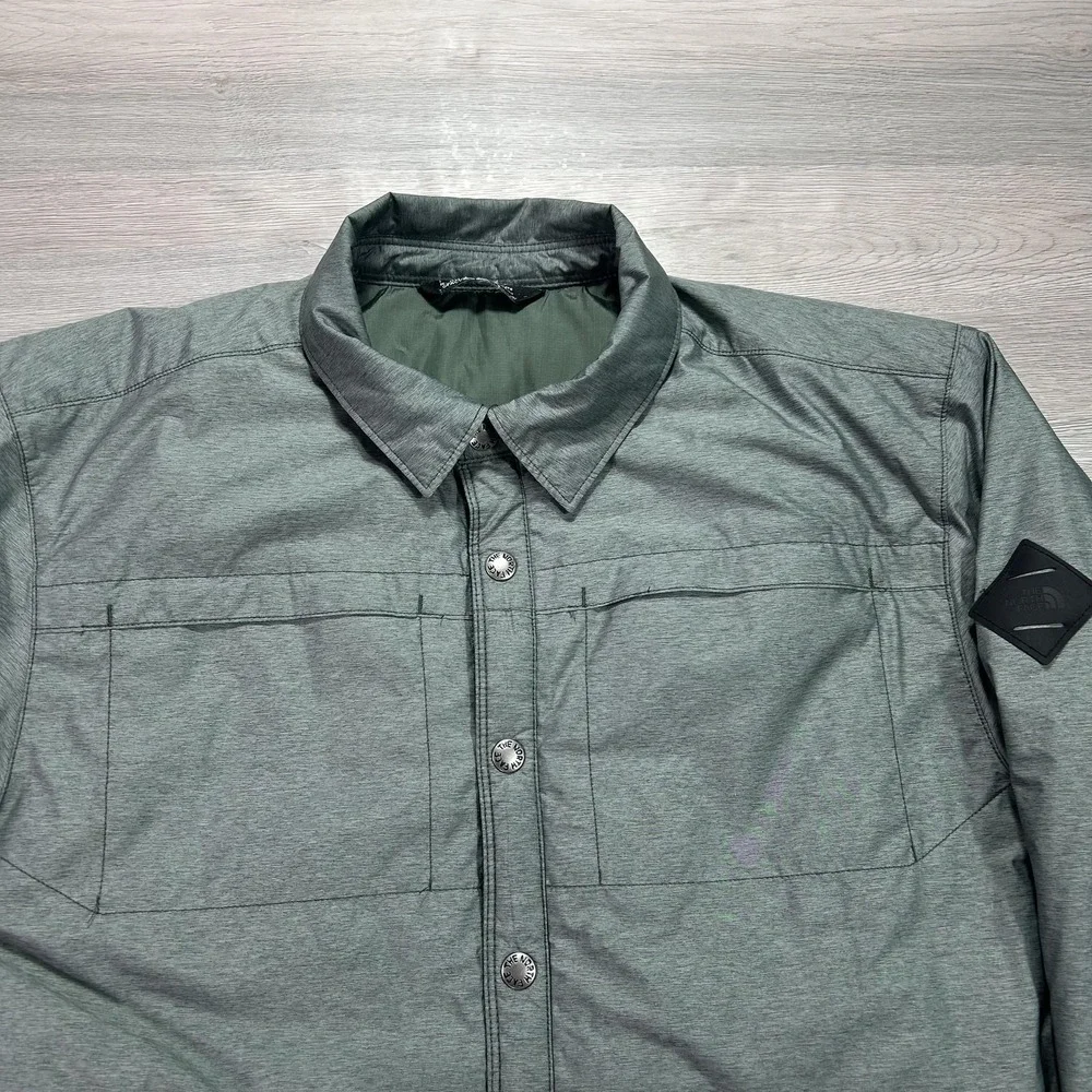 The North Face Jacket Mens Medium Green Quilted Snap‎ Front Insulated Shacket